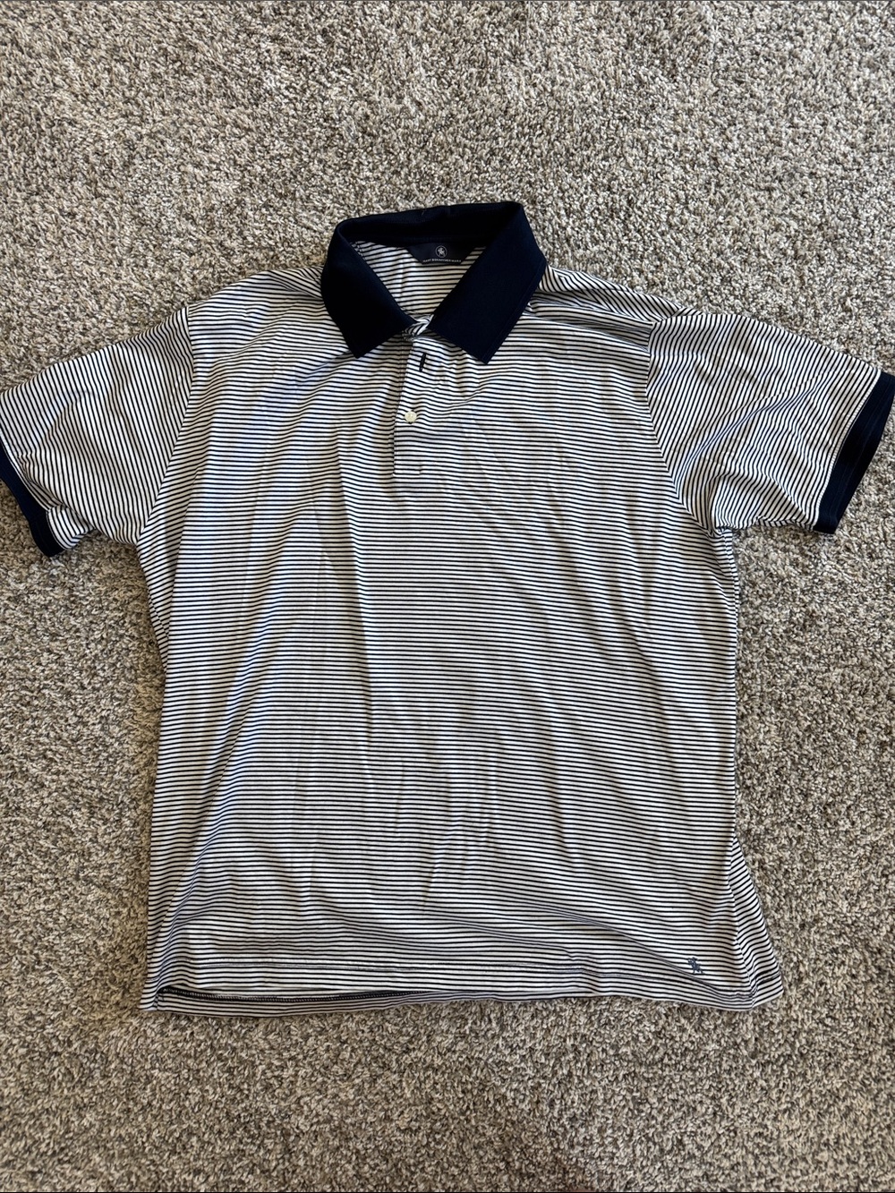 Hart Schaffner Marx Navy and White Thin-Striped Polo